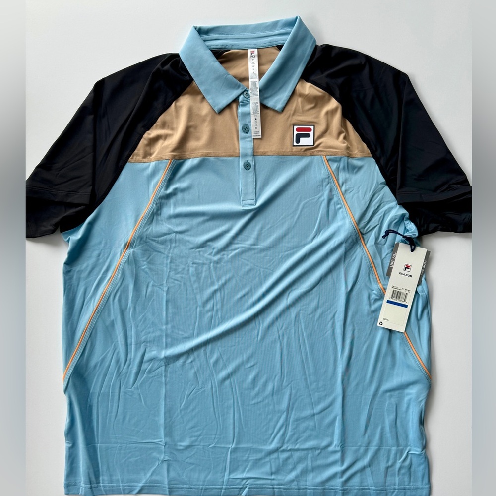 Fila Men’s light blue and black collared tennis/pickleball/golf shirt. XL